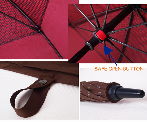 Double Layer Auto Open Golf Umbrella with Black Matt Fiberglass Pole and Rubber Grip