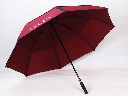 Double Layer Auto Open Golf Umbrella with Black Matt Fiberglass Pole and Rubber Grip