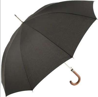 Windproof Fiberglass Automatic Straight Umbrella With J Shape Wooden Handle