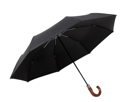 8 Ribs Fiberglass Automatic 3 Fold Umbrella With Wood Handle