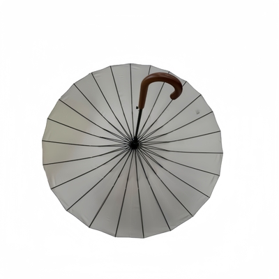 23inches Super Windproof Wooden Handle Umbrella With 190T Pongee Fabric 24 Ribs And 104cm Open Diameter
