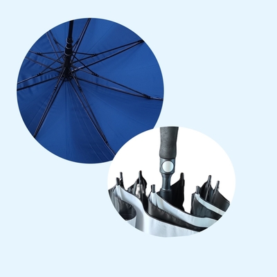 190T Pongee Fabric Golf Umbrellas with Silver Coating ，Metal Ribs and Fiberglass Frame