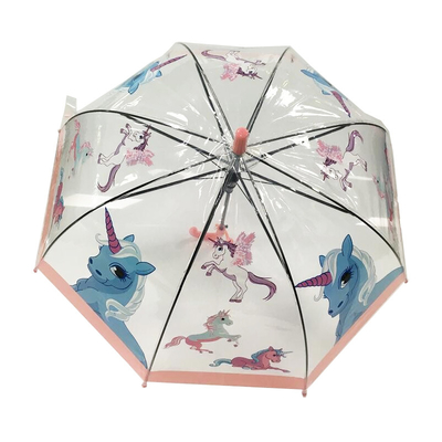 19 inches Kids Compact Umbrella with POE Fabric and Unicorn Printing Incidental Whistle