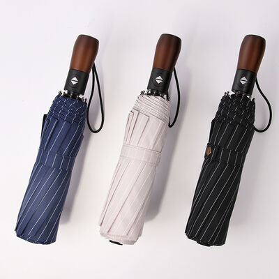 23 Inches 3-Fold Auto Open And Close Umbrella With Wooden Handle
