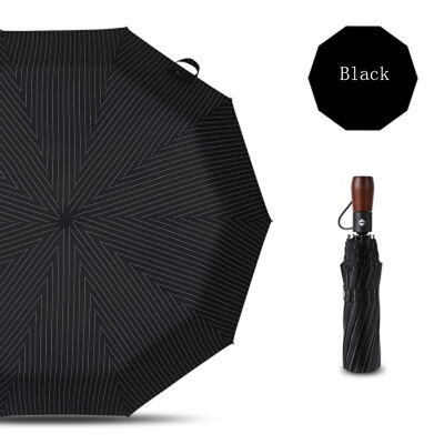 23 Inches 3-Fold Auto Open And Close Umbrella With Wooden Handle