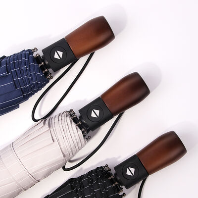 23 Inches 3-Fold Auto Open And Close Umbrella With Wooden Handle