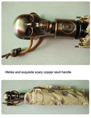 23 Inches 3-Fold Auto Open And Close Umbrella With Lifelike And Exquisite Scary Copper Skull Handle