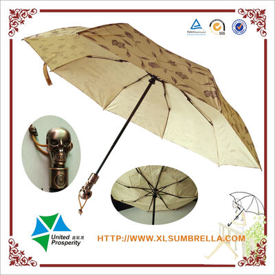 23 Inches 3-Fold Auto Open And Close Umbrella With Lifelike And Exquisite Scary Copper Skull Handle
