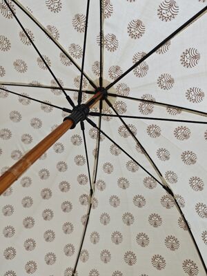 23 Inches Auto Open Stick Umbrella with Cotton Linen and Fiberglass Ribs for Elegant Rain Protection