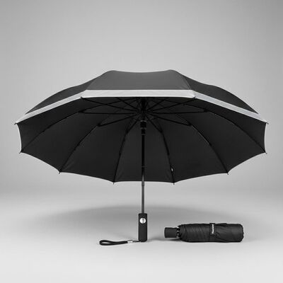 Large Automatic Travel Umbrella with 105cm Open Diameter, Fiberglass Ribs, and Reflective Edge Trim