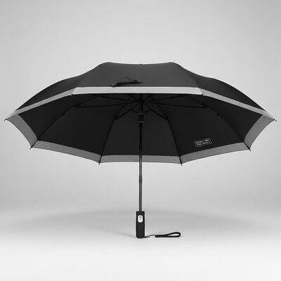 Large Automatic Travel Umbrella with 105cm Open Diameter, Fiberglass Ribs, and Reflective Edge Trim
