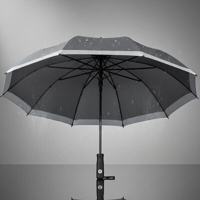 Large Automatic Travel Umbrella with 105cm Open Diameter, Fiberglass Ribs, and Reflective Edge Trim