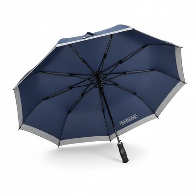 Large Automatic Travel Umbrella with 105cm Open Diameter, Fiberglass Ribs, and Reflective Edge Trim