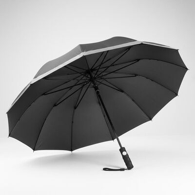 Large Automatic Travel Umbrella with 105cm Open Diameter, Fiberglass Ribs, and Reflective Edge Trim