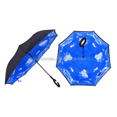 Customized Logo Reverse Inverted Umbrella with Fiberglass Ribs, 23 Inches Size, and Rubber Handle for Wind Resistance