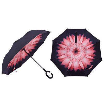 Reverse Inverted Umbrella with Fiberglass Ribs 23 Inches and Rubber Handle for Wind Resistant Protection