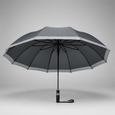 Large Automatic Travel Umbrella with 105cm Open Diameter, Fiberglass Ribs, and Reflective Edge Trim