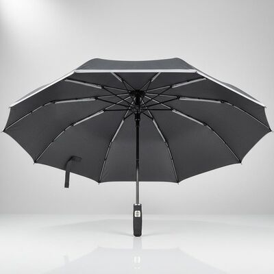 Large Automatic Travel Umbrella with 105cm Open Diameter, Fiberglass Ribs, and Reflective Edge Trim
