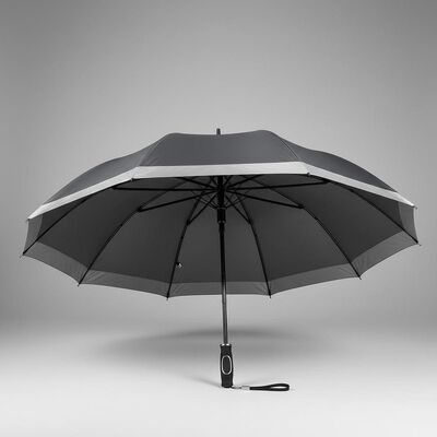 Large Automatic Travel Umbrella with 105cm Open Diameter, Fiberglass Ribs, and Reflective Edge Trim