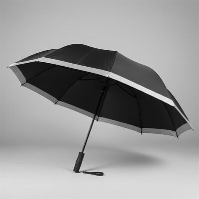 Large Automatic Travel Umbrella with 105cm Open Diameter, Fiberglass Ribs, and Reflective Edge Trim