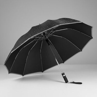 Large Automatic Travel Umbrella with 105cm Open Diameter, Fiberglass Ribs, and Reflective Edge Trim
