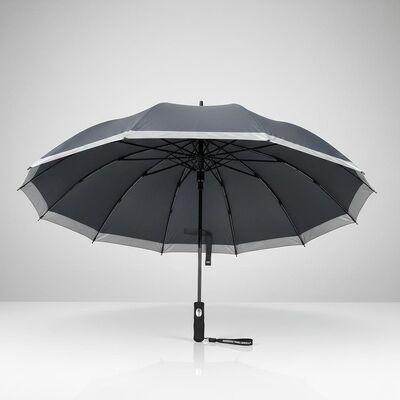 Large Automatic Travel Umbrella with 105cm Open Diameter, Fiberglass Ribs, and Reflective Edge Trim