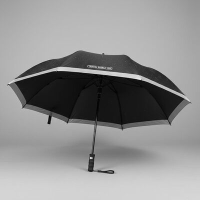 Large Automatic Travel Umbrella with 105cm Open Diameter, Fiberglass Ribs, and Reflective Edge Trim