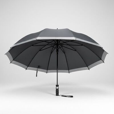 Large Automatic Travel Umbrella with 105cm Open Diameter, Fiberglass Ribs, and Reflective Edge Trim