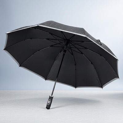 Large Automatic Travel Umbrella with 105cm Open Diameter, Fiberglass Ribs, and Reflective Edge Trim