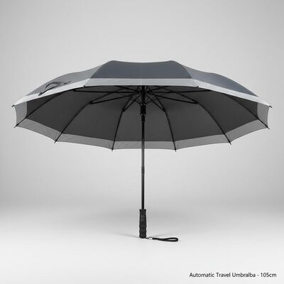 Large Automatic Travel Umbrella with 105cm Open Diameter, Fiberglass Ribs, and Reflective Edge Trim