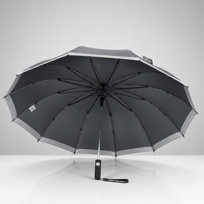 Large Automatic Travel Umbrella with 105cm Open Diameter, Fiberglass Ribs, and Reflective Edge Trim