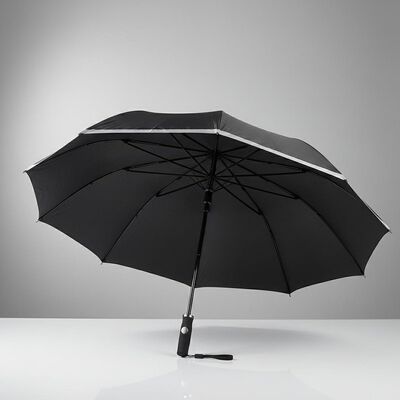 Large Automatic Travel Umbrella with 105cm Open Diameter, Fiberglass Ribs, and Reflective Edge Trim