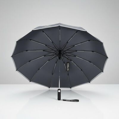 Large Automatic Travel Umbrella with 105cm Open Diameter, Fiberglass Ribs, and Reflective Edge Trim