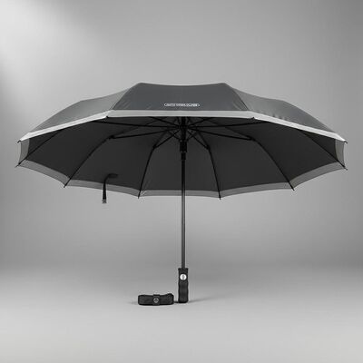 Large Automatic Travel Umbrella with 105cm Open Diameter, Fiberglass Ribs, and Reflective Edge Trim