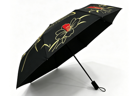 Windproof UV Protection Bird Floral Print 23 Inch 8 Ribs 3 Fold Umbrella for Ladies Daily Commute