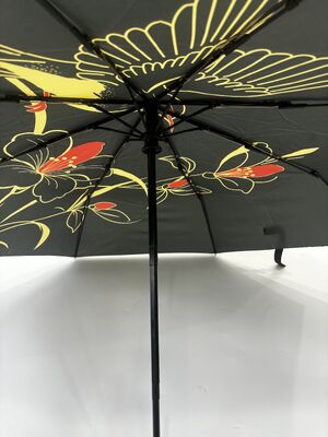 Windproof UV Protection Bird Floral Print 23 Inch 8 Ribs 3 Fold Umbrella for Ladies Daily Commute