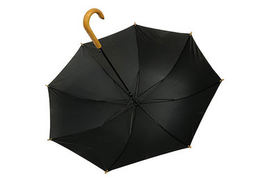 Straight Auto Open Stick Umbrella J Shape Wooden Handle For Men Women 23&quot;