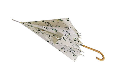 Small Printed Straight Bone Wooden Stick Umbrella , Ladies Automatic Umbrella