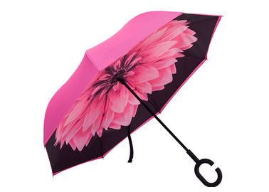 Pink Women Classic C Shaped Handle Umbrella Umbrella For Rain Shine Weather