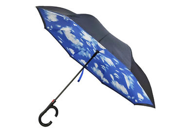 8 Panel Pongee 190T Windproof Inverted Umbrella For Car Handle Fiberglass Ribs Frame