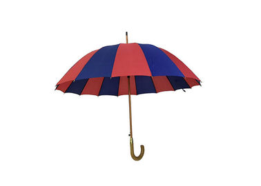 Lightweight Red Blue Wooden Handle Umbrella Wind Resistant Strong Sturdy