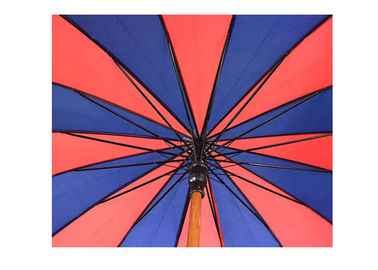 Lightweight Red Blue Wooden Handle Umbrella Wind Resistant Strong Sturdy