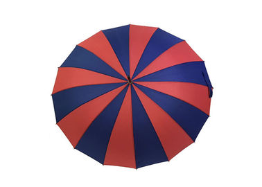 Lightweight Red Blue Wooden Handle Umbrella Wind Resistant Strong Sturdy