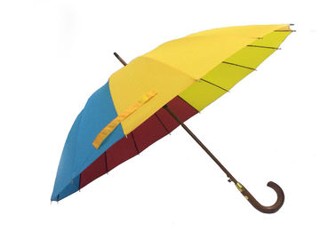 26 Inch 16 Ribs Wooden Handle Umbrella Auto Open Manual Close Assorted Colors