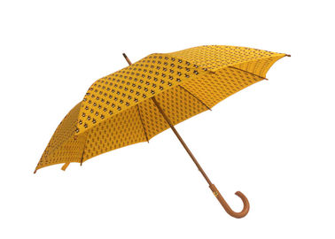 Yellow Women'S Wooden Rain Umbrella Wooden Handle Shaft Polyester Fabric