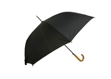 Black J Stick Wooden Handle Umbrella Polyester Fabric Lightweight Anti Uv