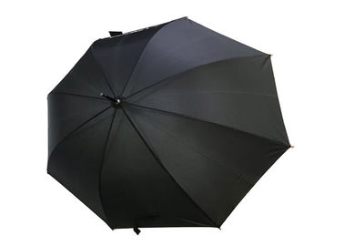 Black J Stick Wooden Handle Umbrella Polyester Fabric Lightweight Anti Uv