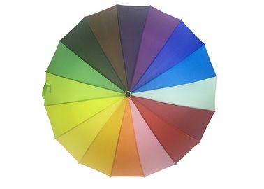 16 Ribs Rainbow Color Promotional Golf Umbrellas Stronger Metal Frame