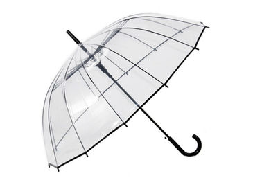 Unisex Long Handle Transparent Rain Umbrella 16K POE Full Black Metal Frame