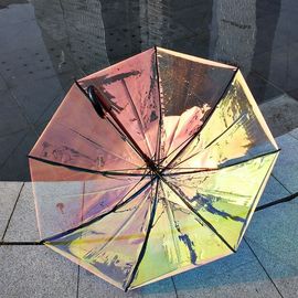 Colorful Iridescent Hologram Transparent Rain Umbrella For Rain Windy Day